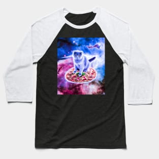 Galaxy Kitty Cat Riding Pizza In Space Baseball T-Shirt